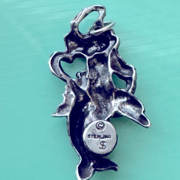 Mermaid on Dolphin Pendant Necklace -  Sterling Silver - Picture 6 of 7